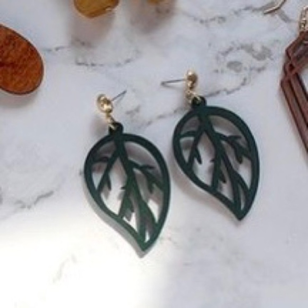 Wood Leaf Earrings